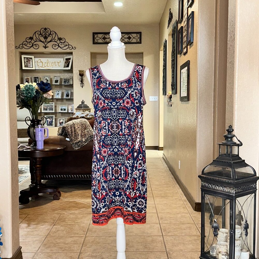 Max Studio*Keyhole back Pullover Mandela Print Midi Dress*EUC